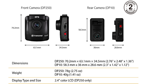 Transcend 32GB Dual Camera Dashcam DrivePro 620, GPS Transcend 32GB Dual Camera Dashcam DrivePro 620, GPS